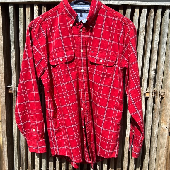 Tommy Hilfiger Other - Tommy Hilfiger Shirt Red Plaid Cotton Long Sleeve Oxford Collar Button down
